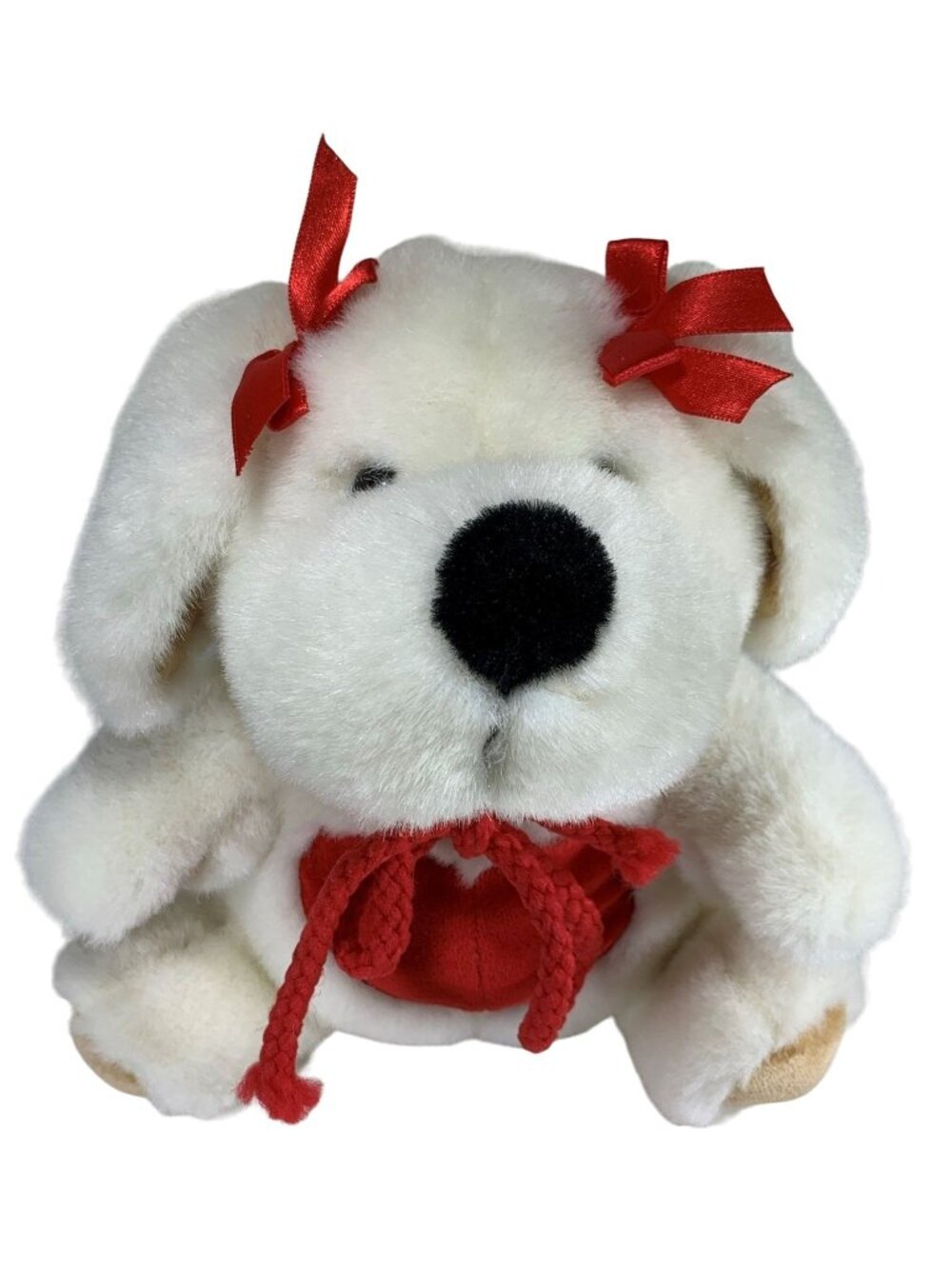 Vintage Commonwealth 1993 White Plush Dog Stuffed Animal Red Heart Bow Valentine
